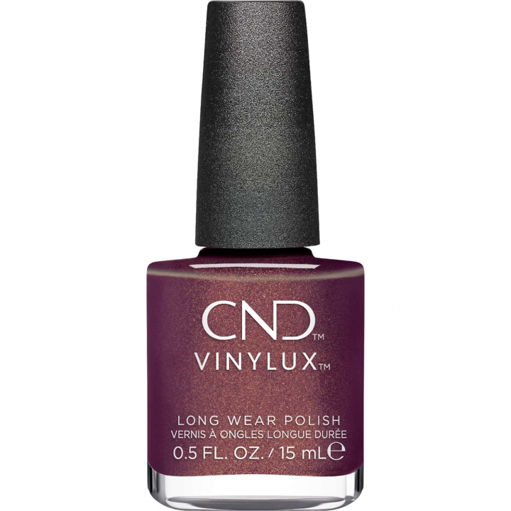 CND Vinylux Purplexity No. 474 – Deep purple with golden pearl shimmer for an elegant look