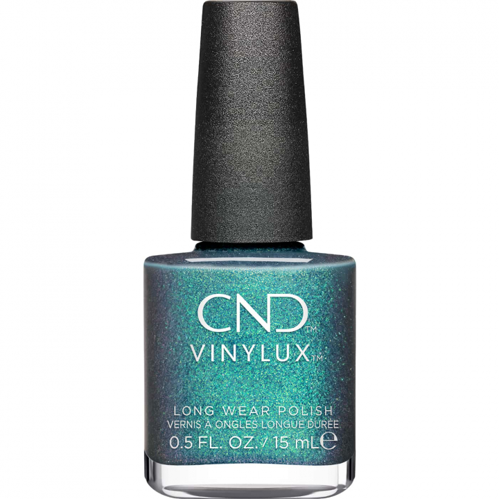 CND Vinylux Teal-Tricity No. 478 – Electric teal with glitter finish for a vibrant, eye-catching look