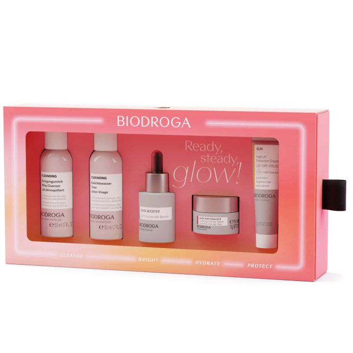 Biodroga Ready, Set, Glow! - Facial care with niacinamide, hydration mask, and SPF 50 sun protection