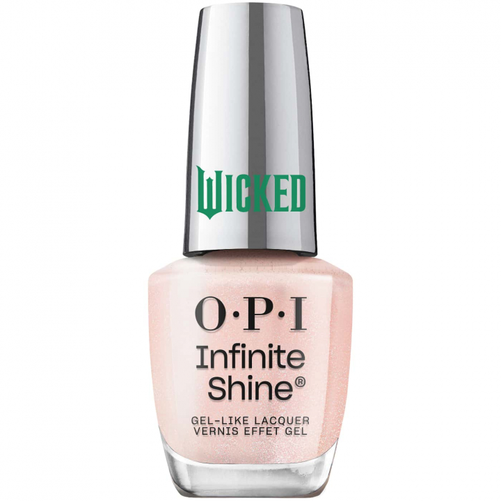 Light pink nail polish with subtle shimmer from OPI Wicked collection, ideal for a glamorous and sophisticated manicure.