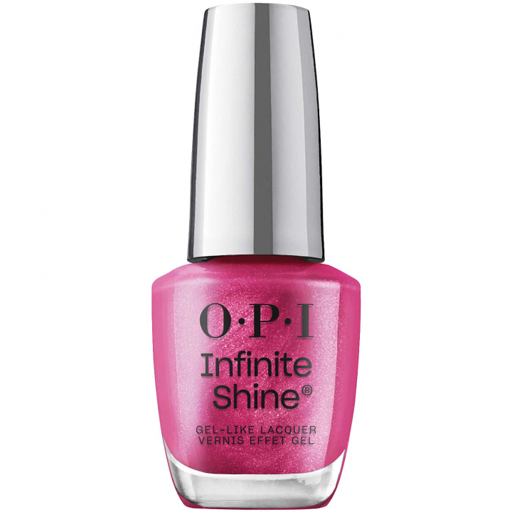 Nail polish in intense magenta shade – OPI Infinite Shine DeJa RoUgE, for a dramatic and elegant look.