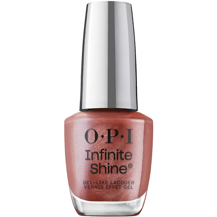 Nail polish in metallic brown shade with purple hints – OPI Infinite Shine Stellar Tips, for an elegant and sophisticated look.