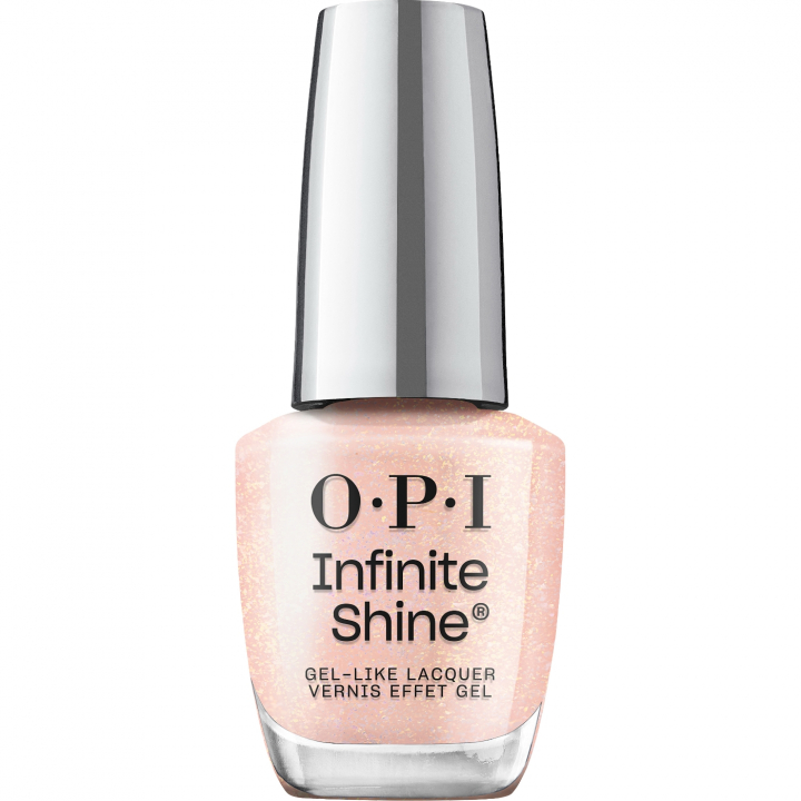 OPI IS Slay Awhile - Peach nail polish with golden glitter for a luxurious and subtle manicure