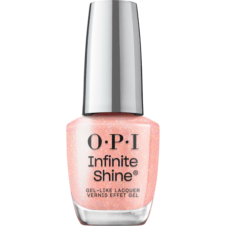 OPI IS Suzi''s Pedicure Throne - Peachy-pink nail polish with golden glitter for a luxurious and playful manicure