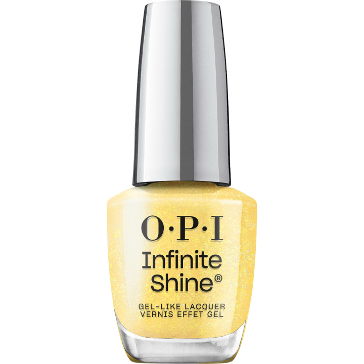 OPI IS Slay Hello to Yellow - Yellow nail polish with golden shimmer for a vibrant and warm manicure