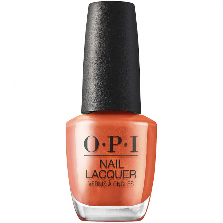 An intense and fiery orange color with a shimmering metallic finish, creates a flame-like effect on nails - OPI Metallic Mega Mix Liquid Fire nail polish